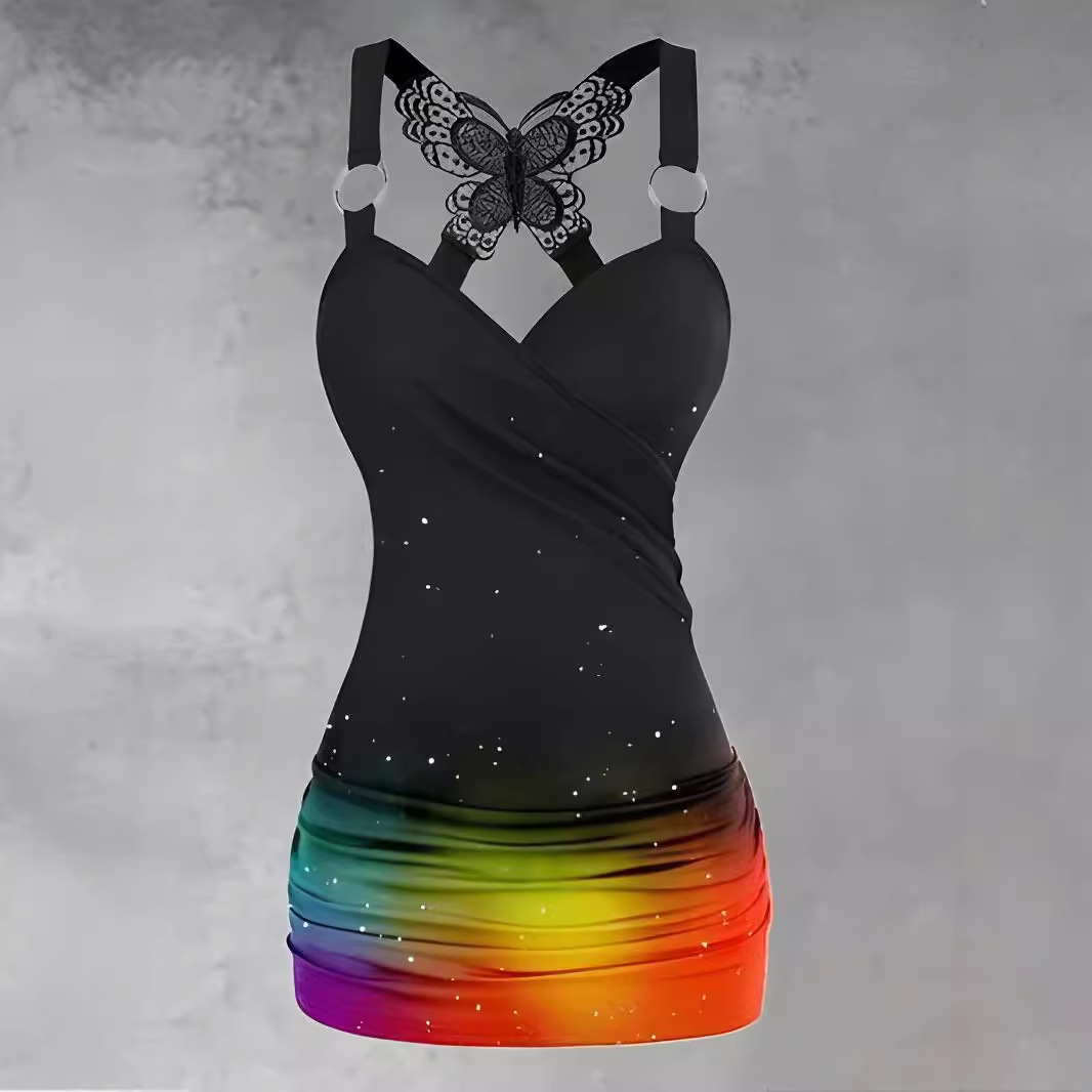 Women's Top Sleeveless Waist T Bell-bottom Pants Trousers Suit