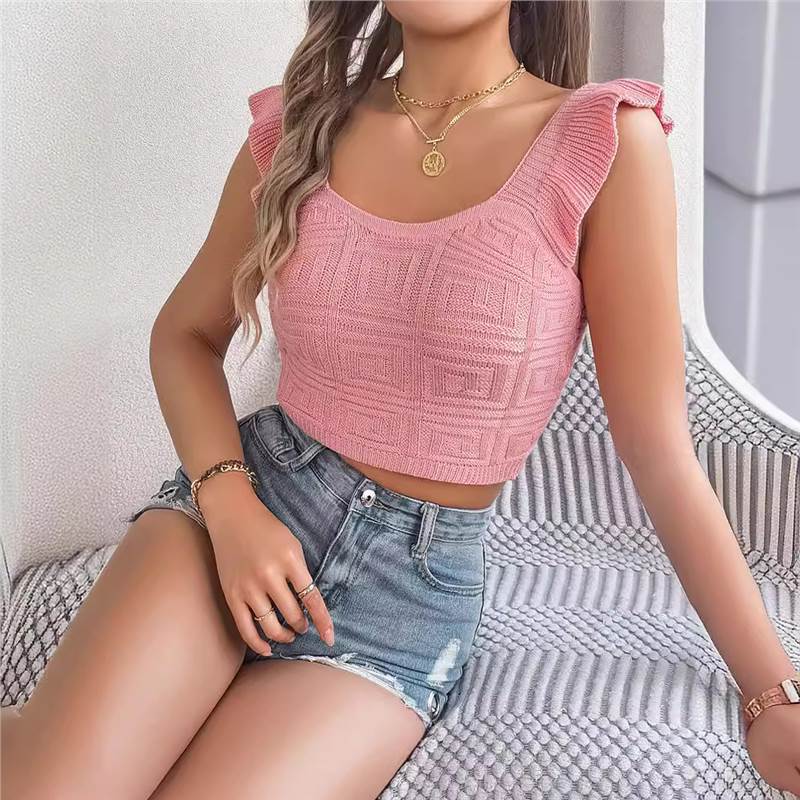 Sleeveless Knitted Crop Top With A Midriff-baring Design