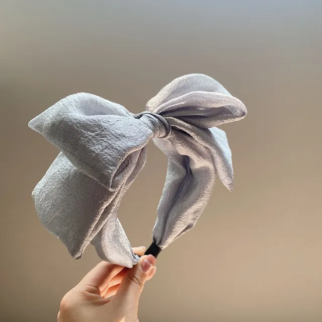 Seersucker Oversized Bow Headband High Sense Wide brim Hair Accessories Gray - Shop at LoveMi