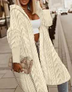 Jacquard Furry Coat Women's Clothing - Cream - View 1