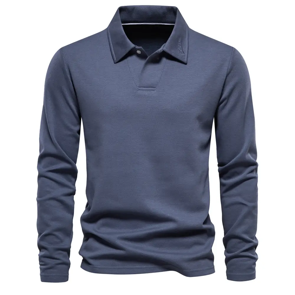 Long Sleeve Polo Shirt Men's Casual Solid Color Top Lapel