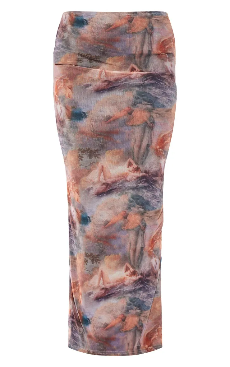 Women's Fashionable Green Gradient Print Skirt - Gray