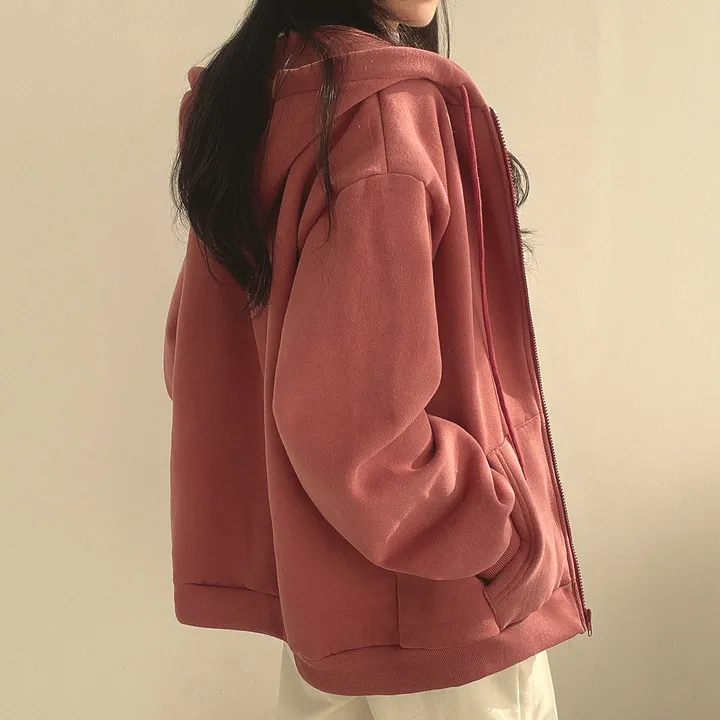 Zipper Plush And Thick Hood Sweater Women's Coat - Purplush Style-L