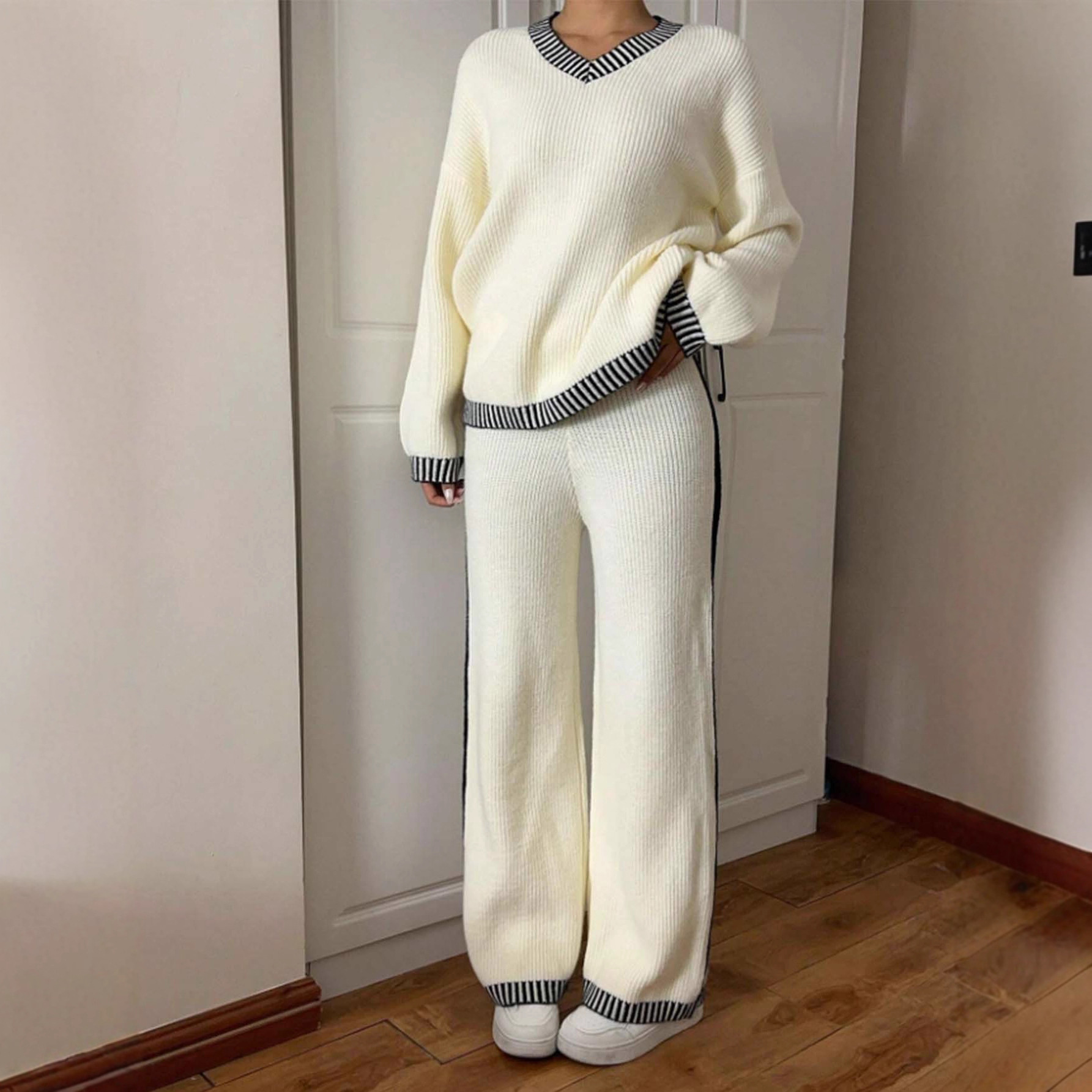 New Korean-style Jacquard Crew-neck Long-sleeve Set