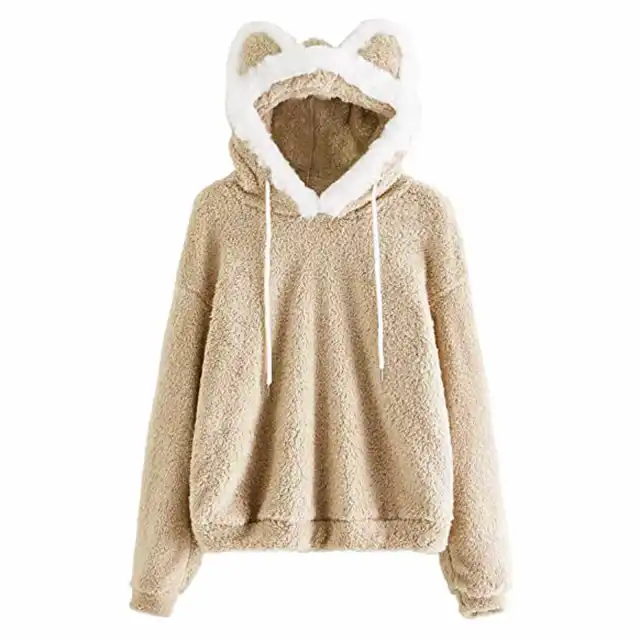 Hooded Cat Ears Loose Casual Sweater Sweater Khaki - Shop at LoveMi