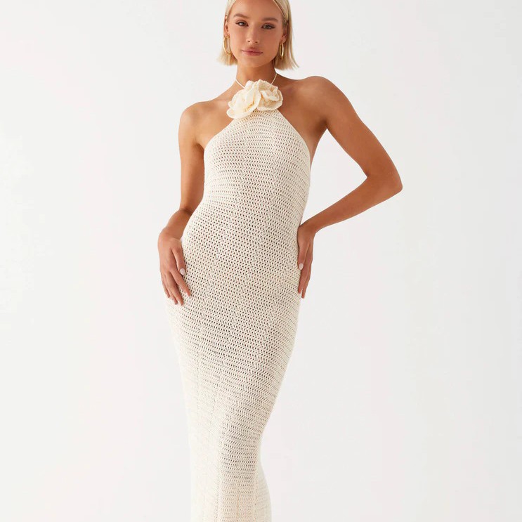 Women's Solid Color Knitted Crocheted Beach Bikini Swimsuit Blouse Sun-proof Set