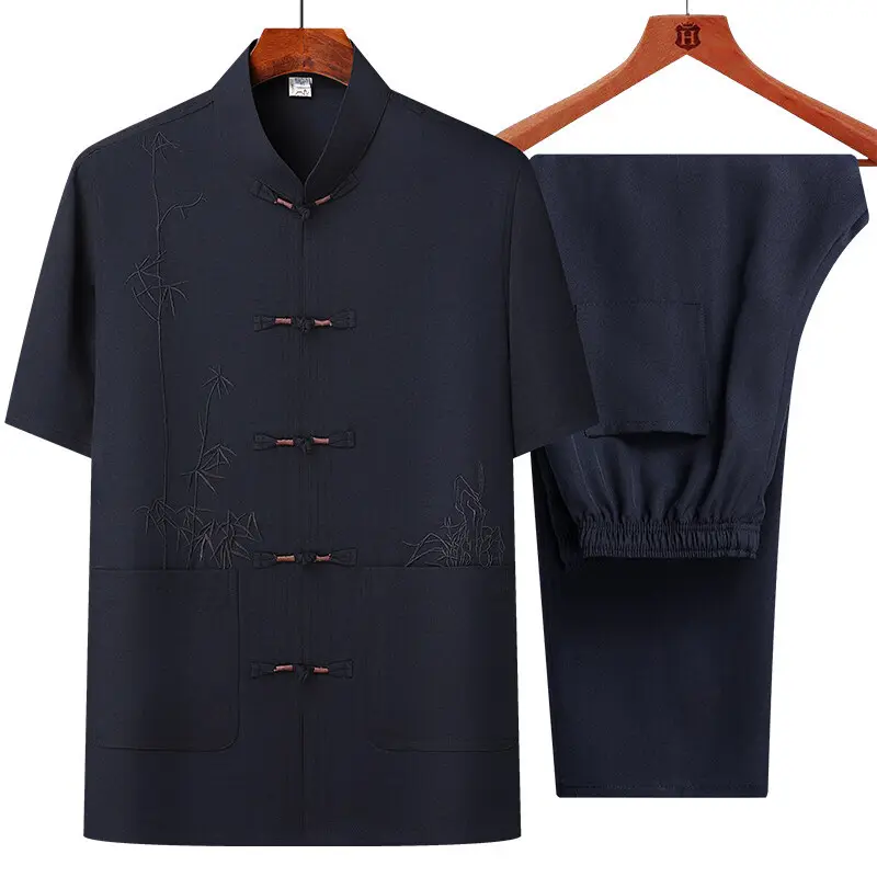 Men's Short Sleeve Chinese Style Frog Tang Suit