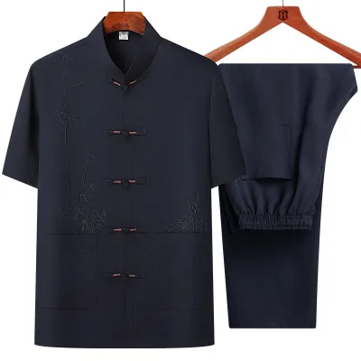 Men's Short Sleeve Chinese Style Chinese Frog Tang Suit Suit