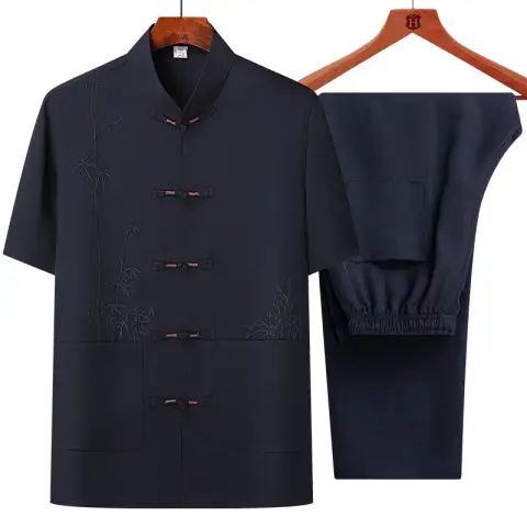 Men's Short Sleeve Chinese Style Frog Tang Suit