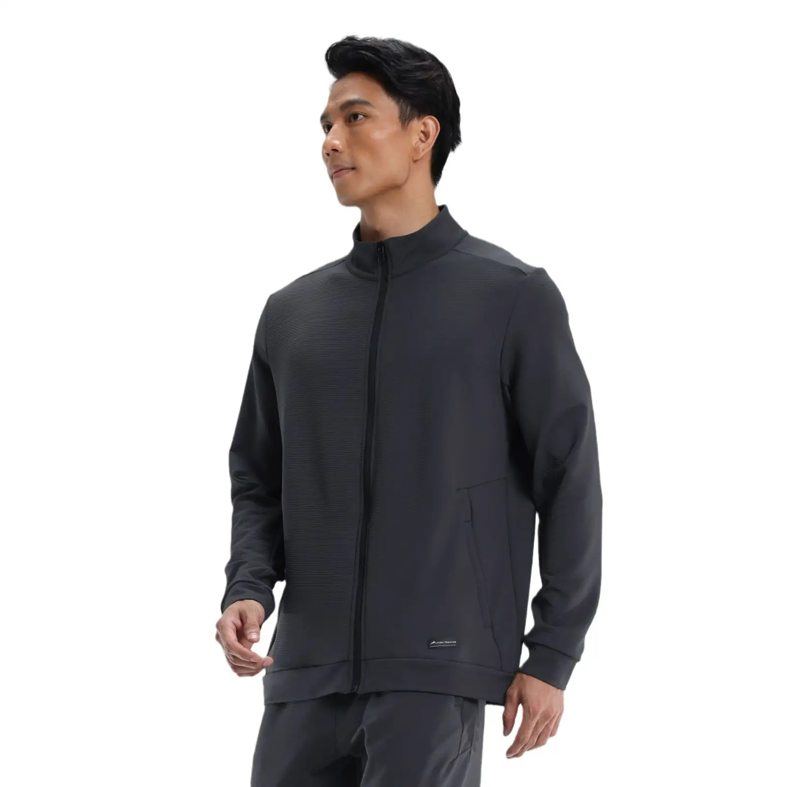 Mens Outdoor Windproof Sport Jacket With Stand Collar And Stretchy Fabric For Casual Wear