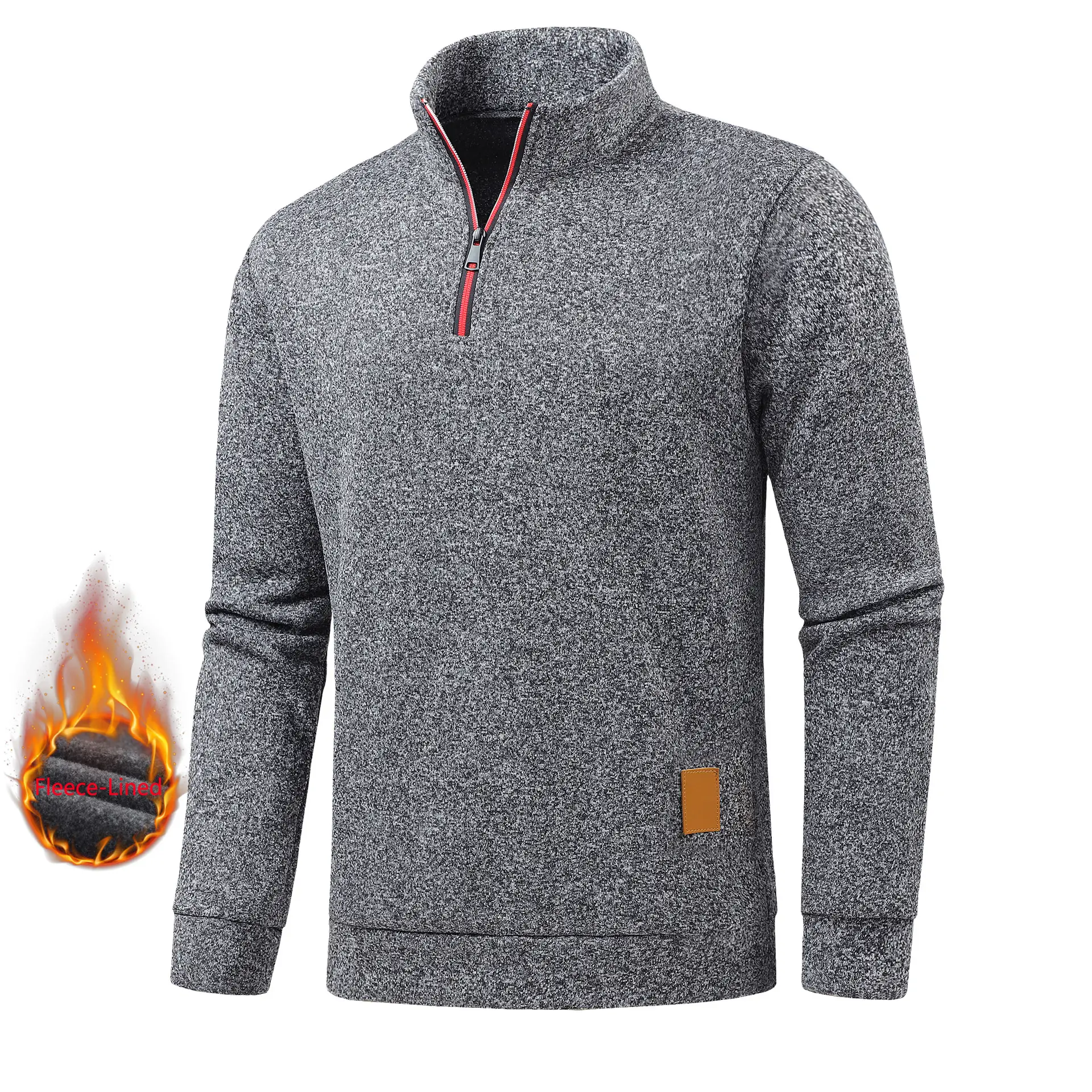 Fleece-paneled Hoodie Men's Outdoor Sport Men's Round Stand Collar Long Sleeve Undershirt