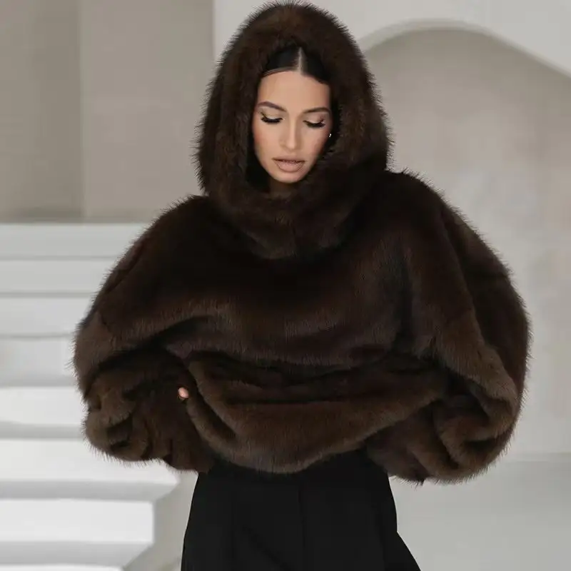 Women's Mink-faux-fur Pullover Hoodie