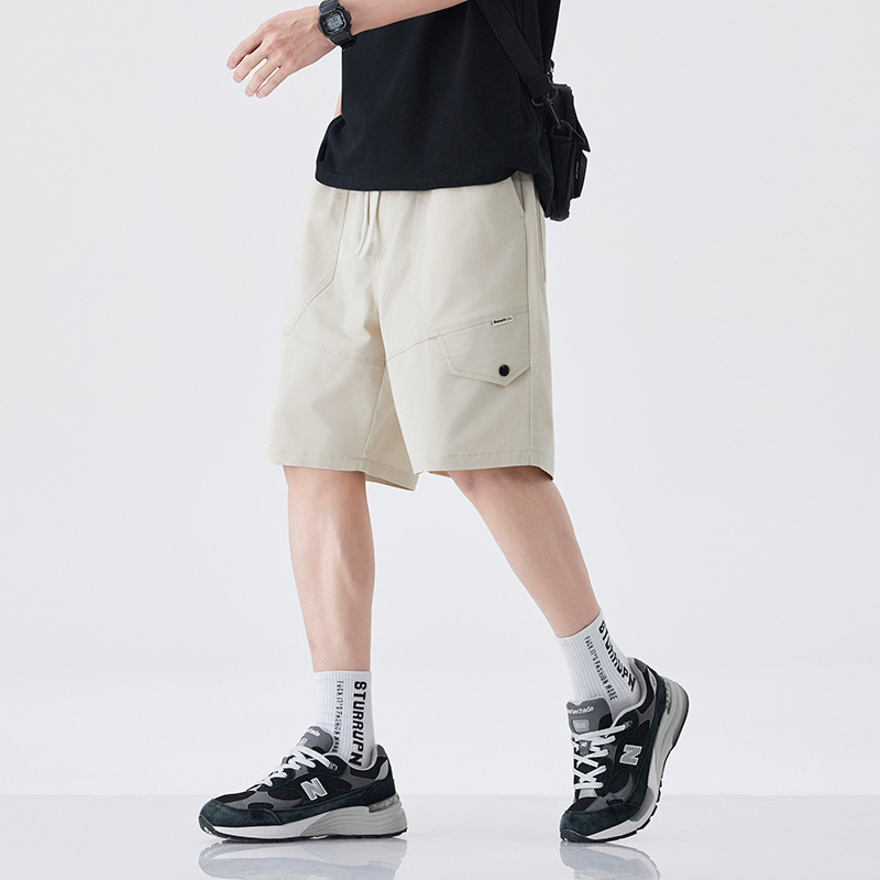 Summer Ice Silk Cotton Cool-Feel Mens American-Style Retro Straight-Edge Work Shorts For Outdoors