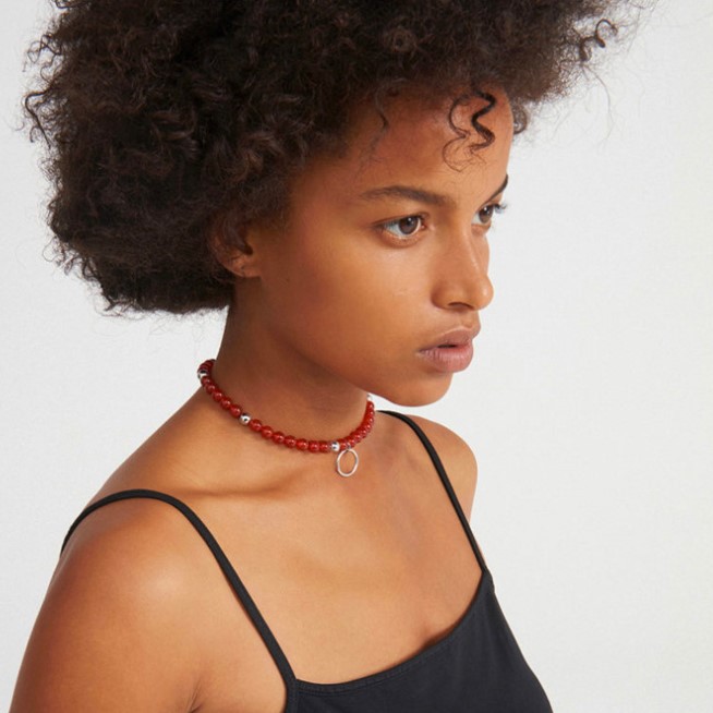 Red Agate Beaded Personality Round Ring Simple Necklace Women