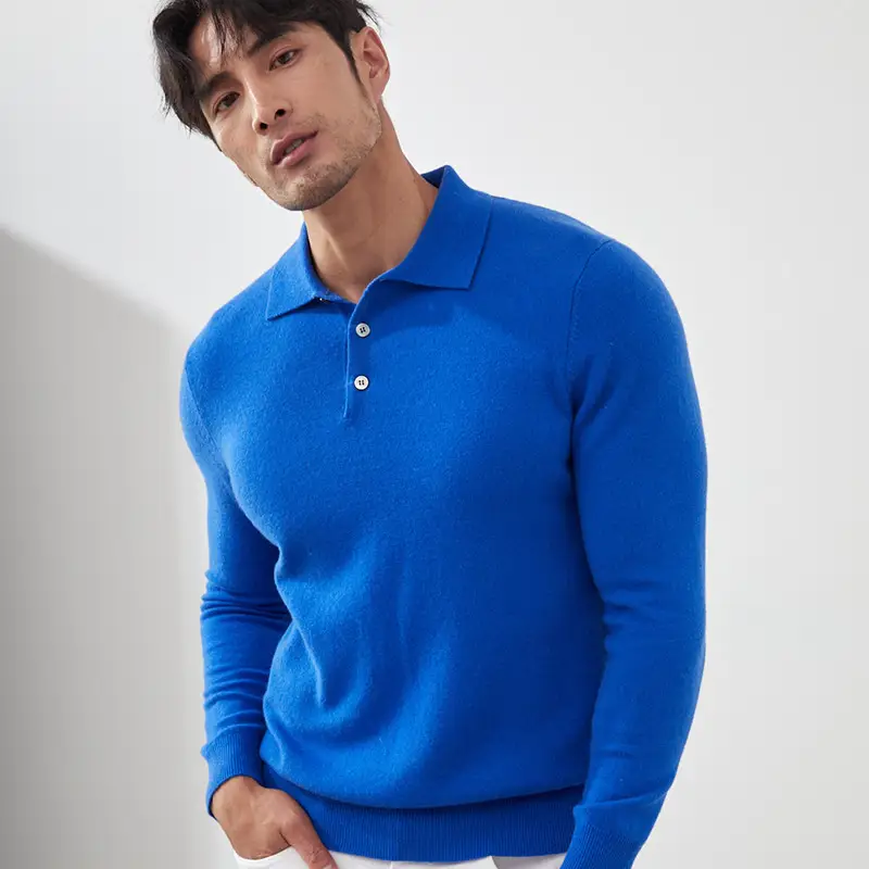 Pure Cashmere Men's Polo Collar Pullover Short Sweater