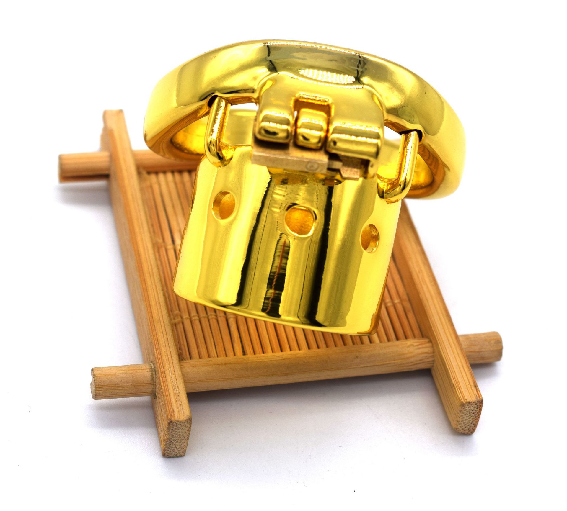 Stainless Steel Gold-plated Straight Eight-hole Chastity Lock 12