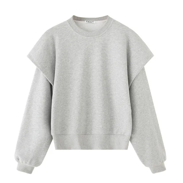Solid Color Pleated Heavy Fabric Round Neck Long Sleeve Sweater - Shop at LoveMi