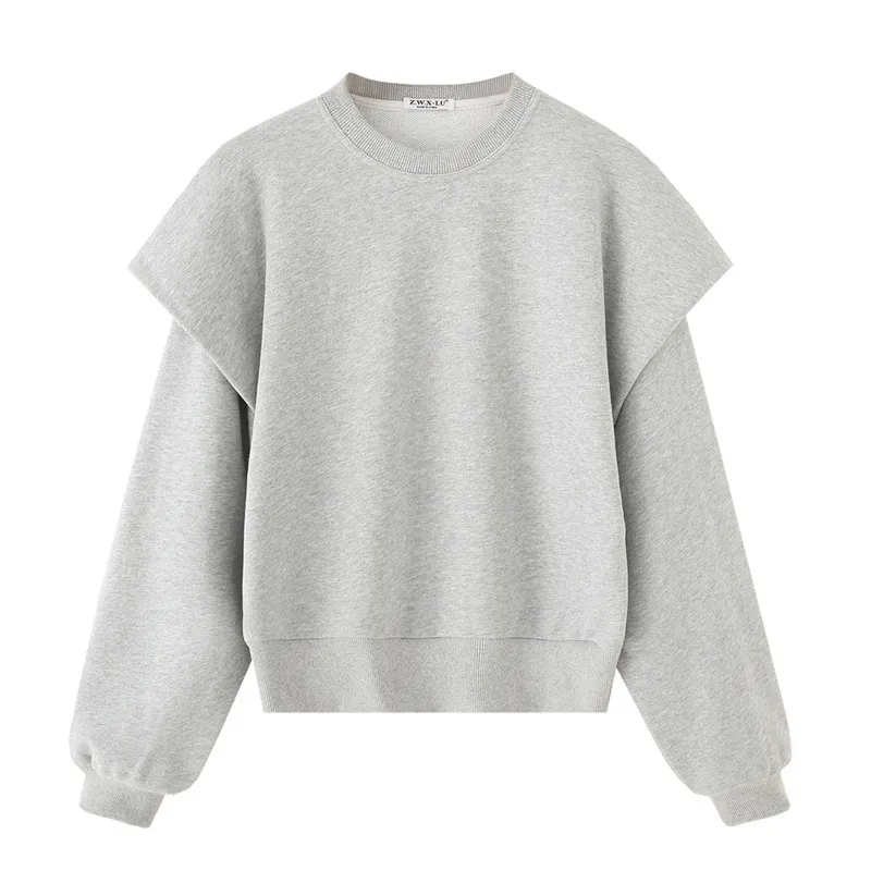 Solid Color Pleated Heavy Fabric Round Neck Long Sleeve Sweater - Picture Color-L