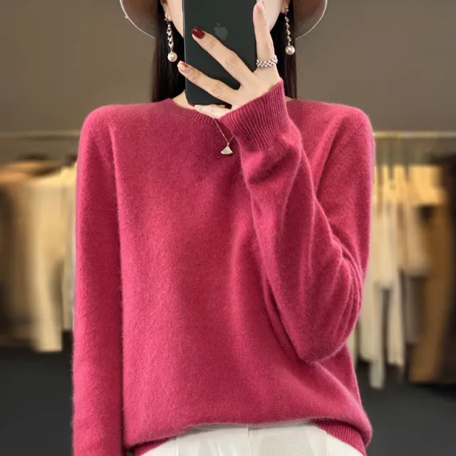 Solid Color Simple Pullover Cashmere Loose Sweater Raspberry Color Xl - Shop at LoveMi