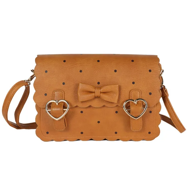 Japanese Anime Peripheral Vintage Style Cute Funny Embroidered Biscuit Bag Bow Soft Girl Student Pu Messenger Bag Red - Shop at LoveMi