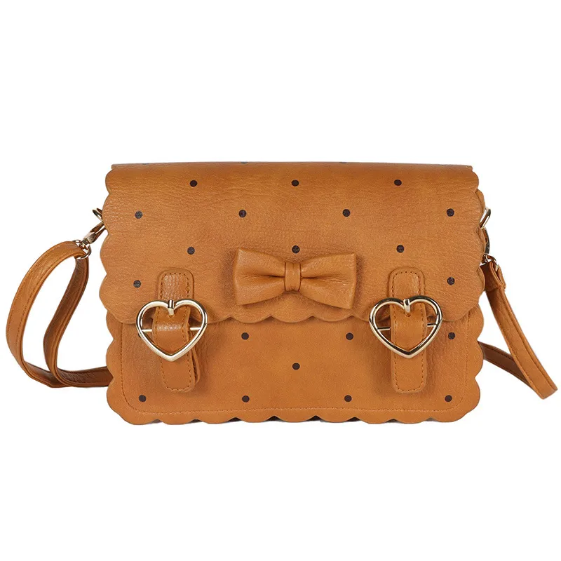 Japanese Anime Peripheral Vintage Style Cute Funny Embroidered Biscuit Bag Bow Soft Girl Student Pu Messenger Bag - Red