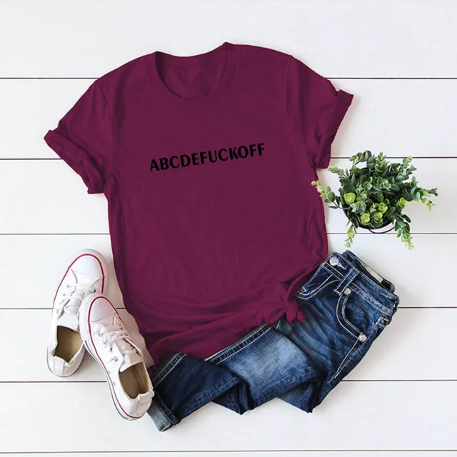 In Stock European And American Spoof Letter Fuck Off Short Sleeve Women's T shirt Red - Shop at LoveMi