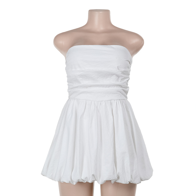Fashionable, Elegant And Sexy Slim Fit Tube Top A Hem Pleated Dress