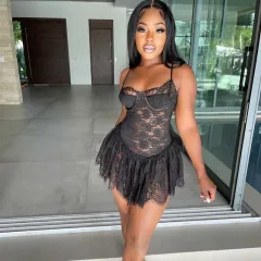 Sexy Bandeau Strap Backless Hollow Dress Women - Black - View 1