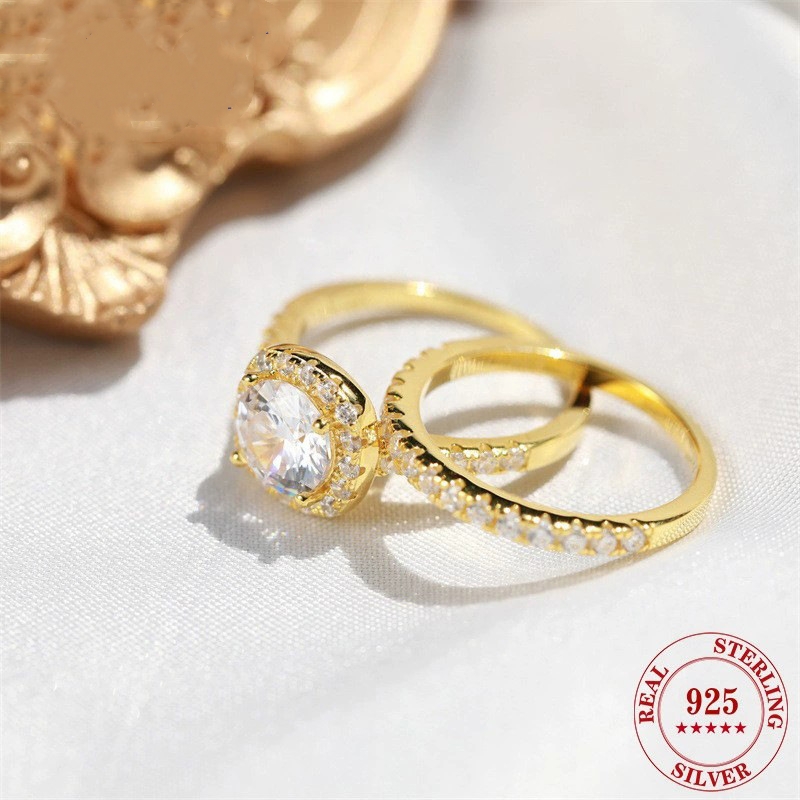 925 Inlaid 7mm Round Zircon Set Ring