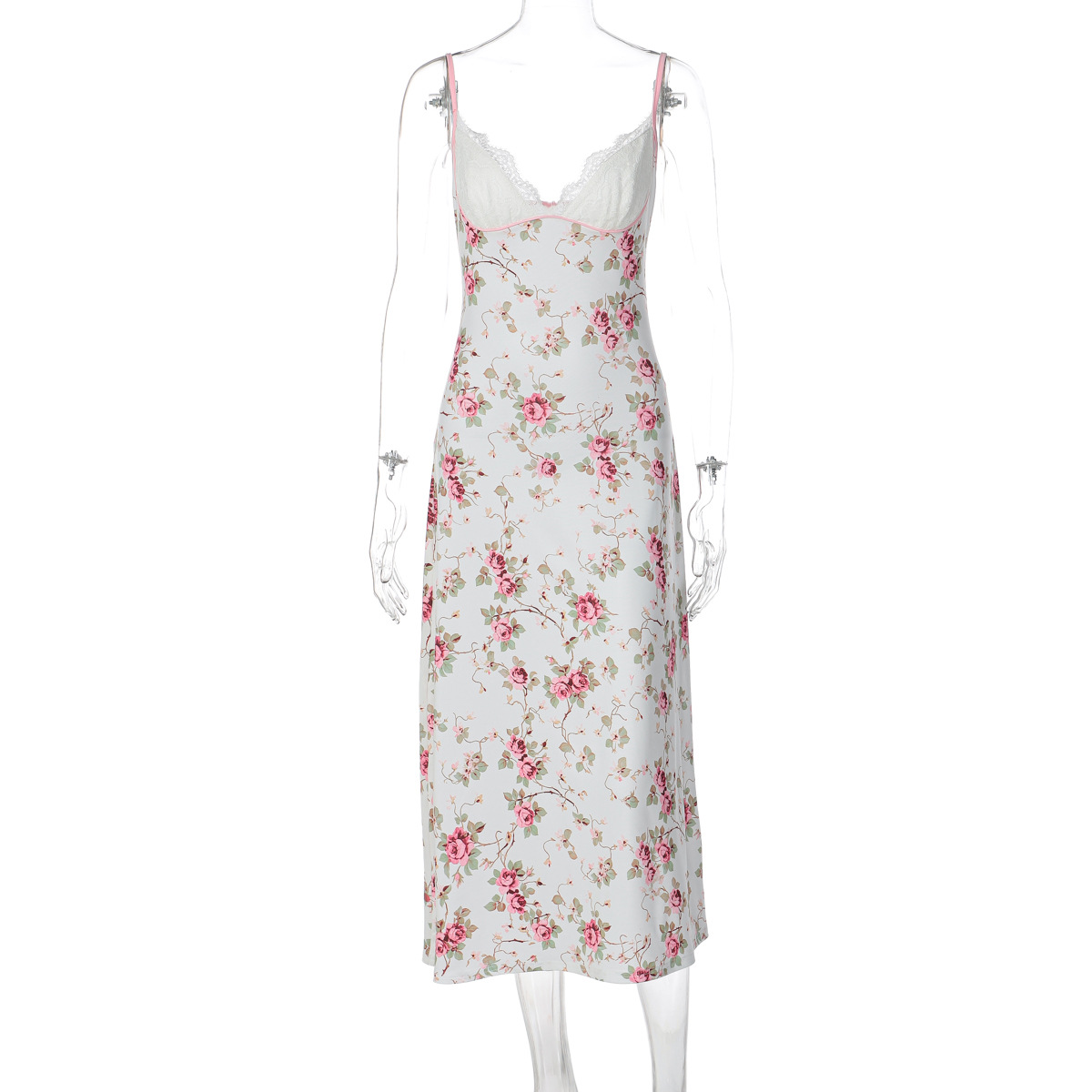 Floral Sexy Patch Lace Long Polyester Dress Pink - Shop at LoveMi