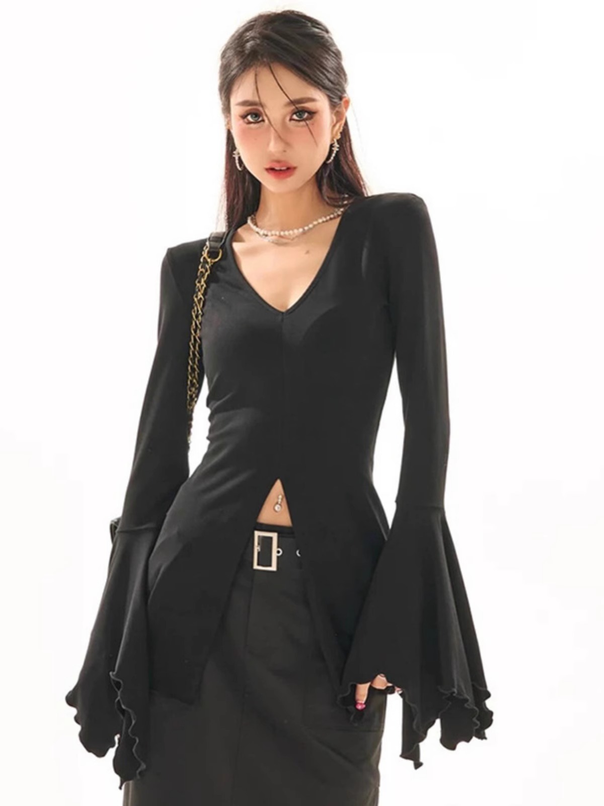 Women's Fall Slim Fit Slimming Sense Of Design Split Long-sleeved Versatile Top