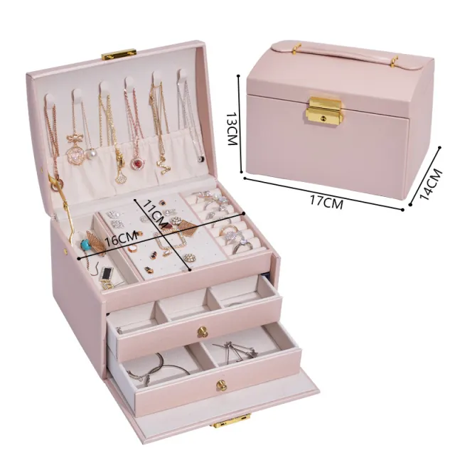 Three layer Retro Jewelry Box With Lock Red - Shop at LoveMi