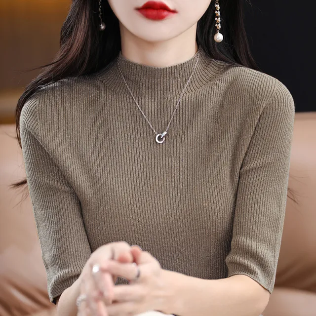 Spring New Half Turtleneck Half Sleeve Women's Bottoming Sweater Camel - Shop at LoveMi