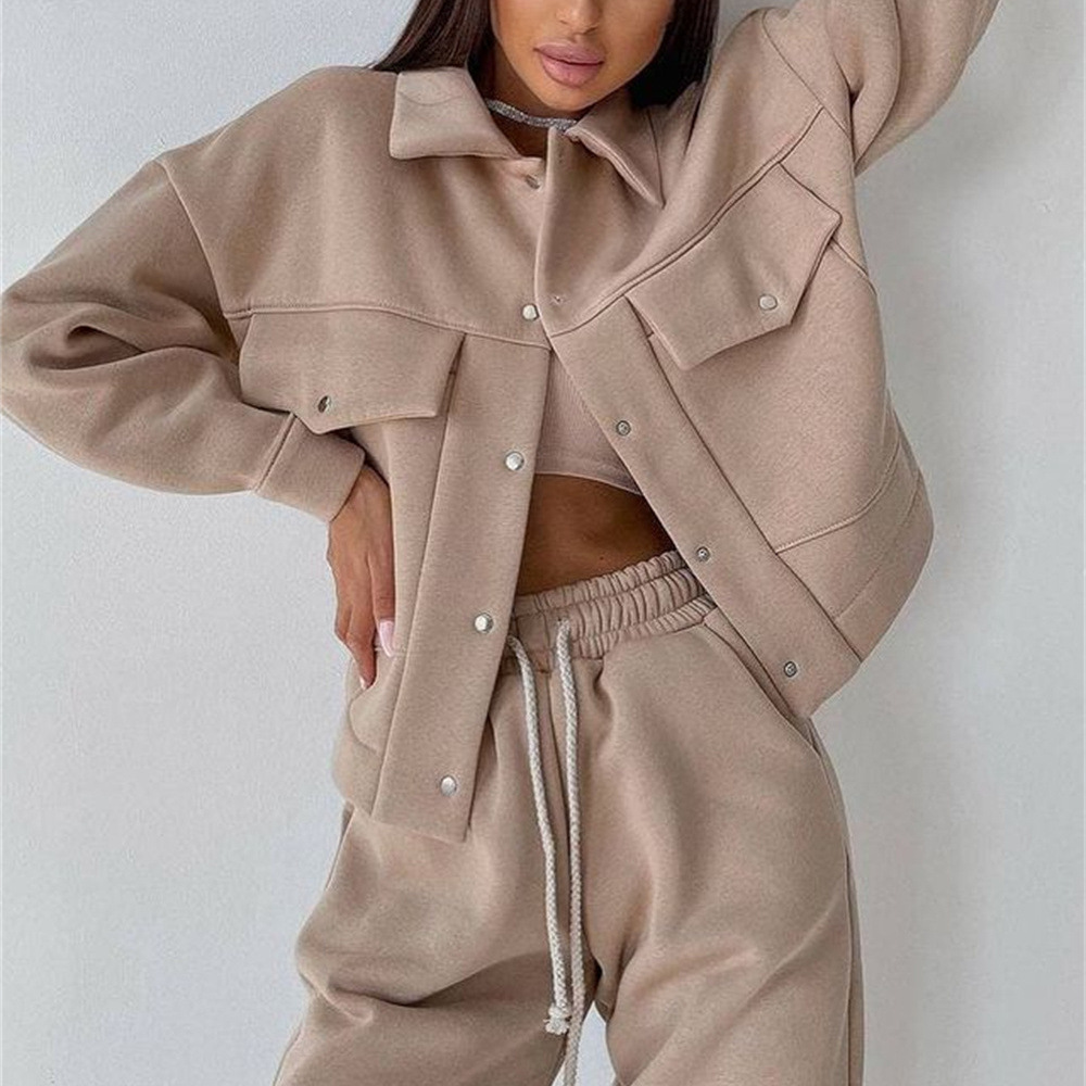 Casual Long-sleeve Two-piece Set Single-breasted Jacket And Sweatshirt 10