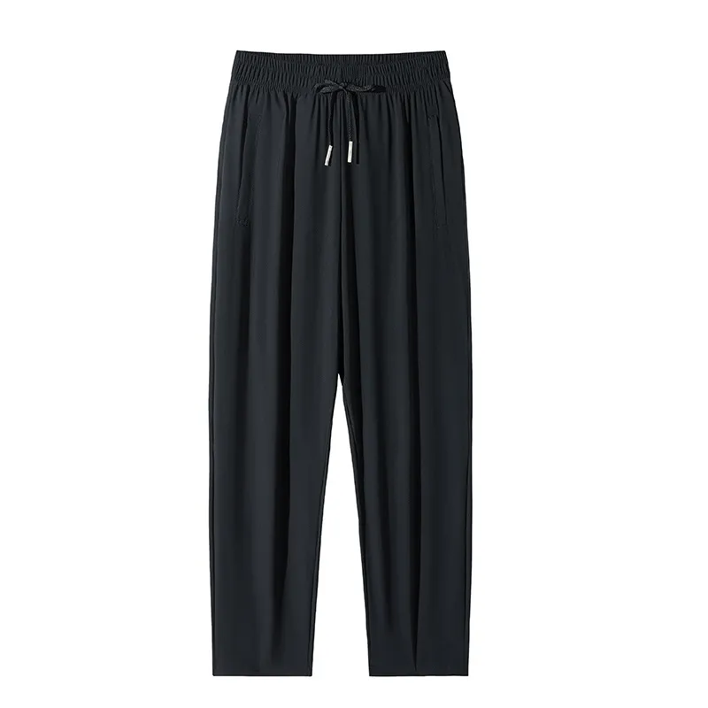 Ice Silk Sun-proof Trousers Women's Springsummer High Waist Drooping Loose Straight - Straight Black