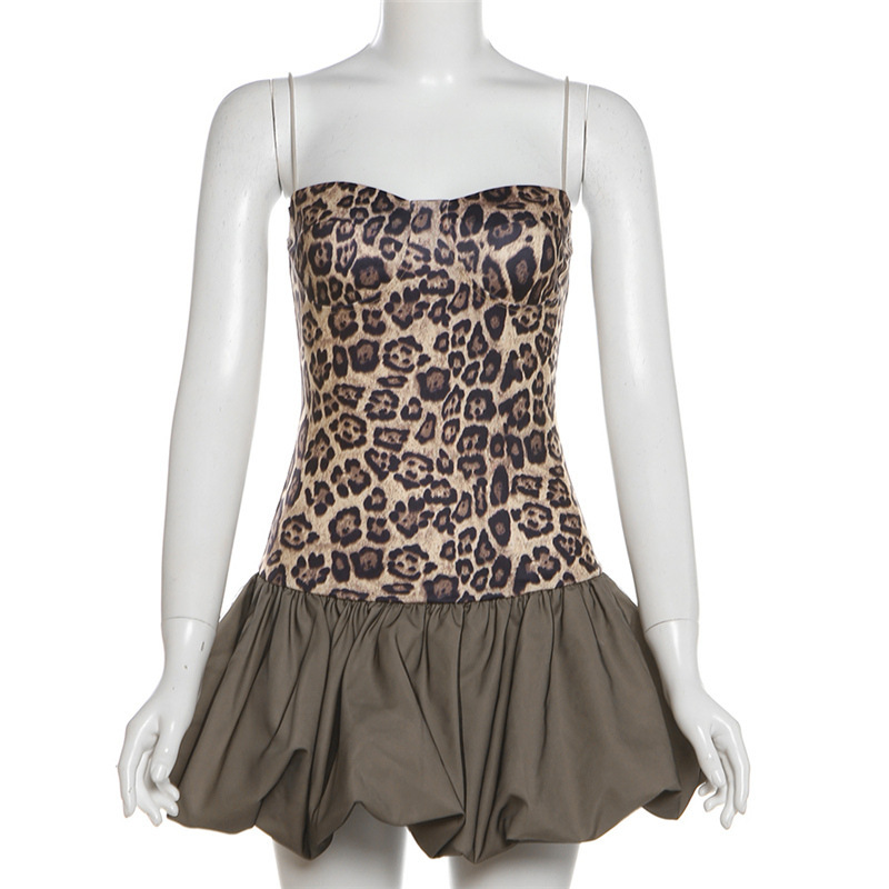 Womens Sexy Sassy Leopard Print Colorblock Patchwork Dress Brown - Shop at LoveMi