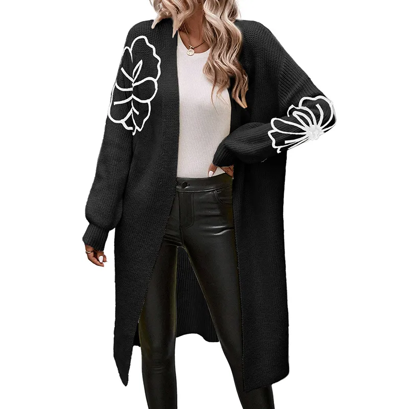 Women's Flower Embroidered Cardigan Sweater - Lc2711808 Black