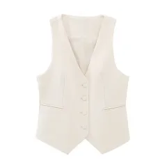 Women's Long Double-breasted Blazer - Vest - View 1