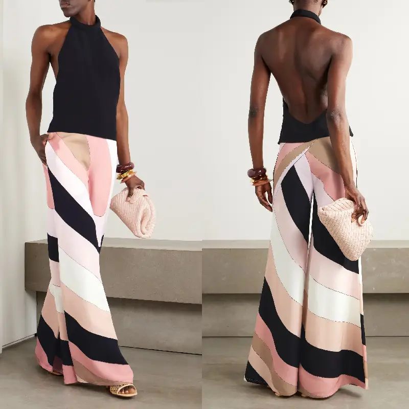 European And American Summer Sexy Slim Fit Backless Printed One-piece Trousers
