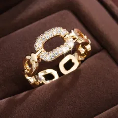 Chain Buckle Square Adjustable Ring For Women - Gold - View 1
