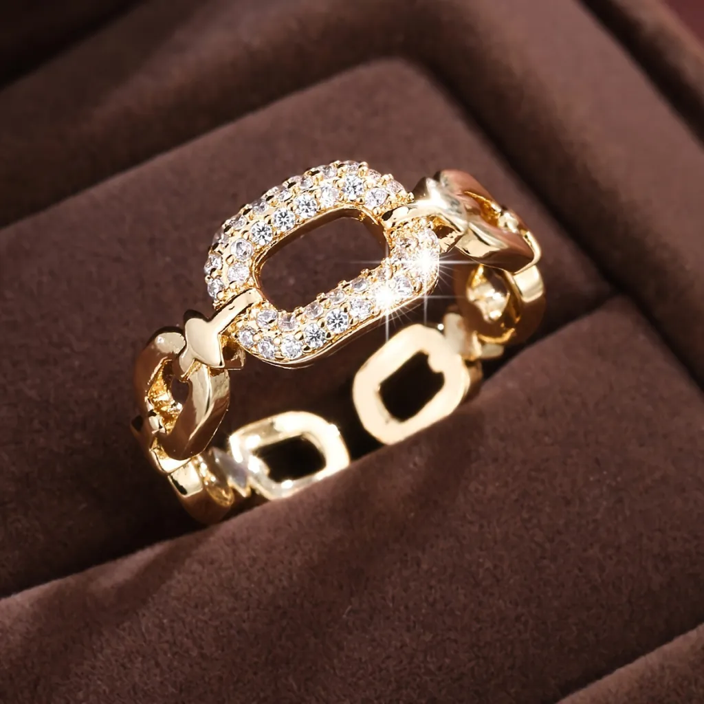 Chain Buckle Square Adjustable Ring For Women - Gold