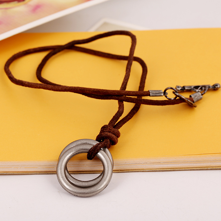 Double-circle Retro Long Cowhide Necklace