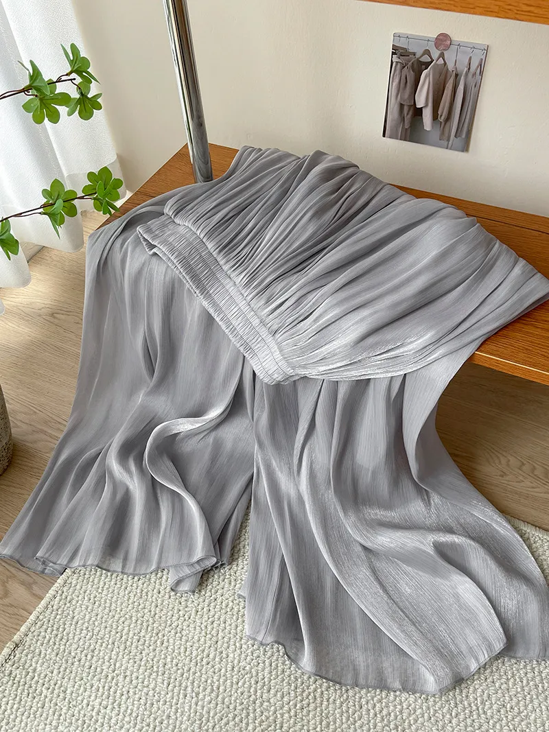High-end Elegant Ice Silk High Waist Slimming Long Pants - Light Gray