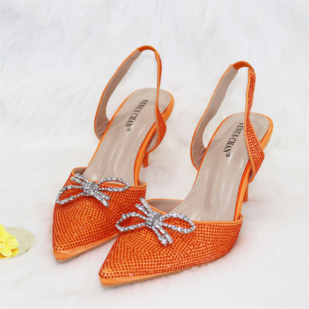 Ladies Bow Silver Buckle Design Pointed High Heels And Bags - Image 7
