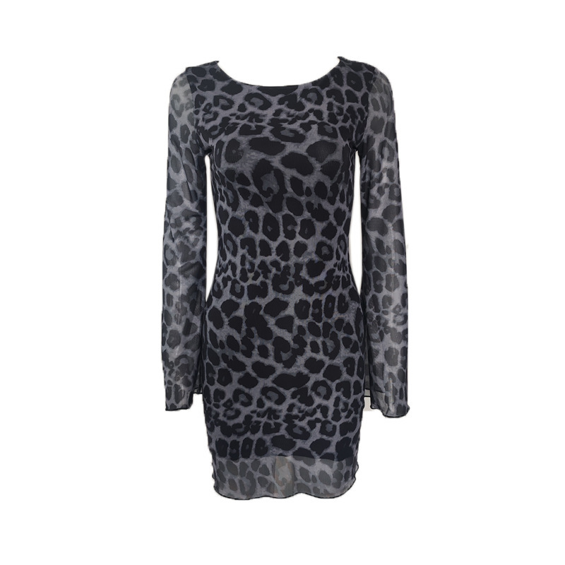 New Women's Round Neck Bodycon Dress With Leopard Print Leopard - Shop at LoveMi
