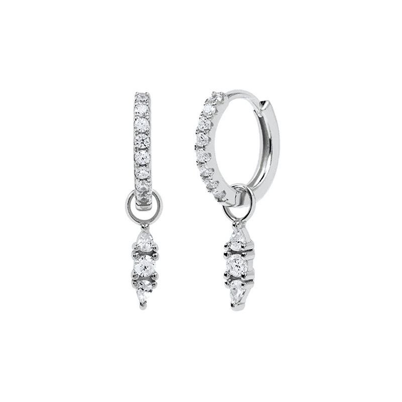 Silver Needle Geometric Zircon Ear Ring Women's Short
