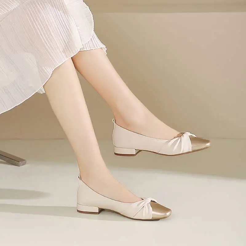 Low Heel Low-cut Pumps Spring Dress Soft Bottom Women's Gommino Kafuu French Mary Jane - Beige