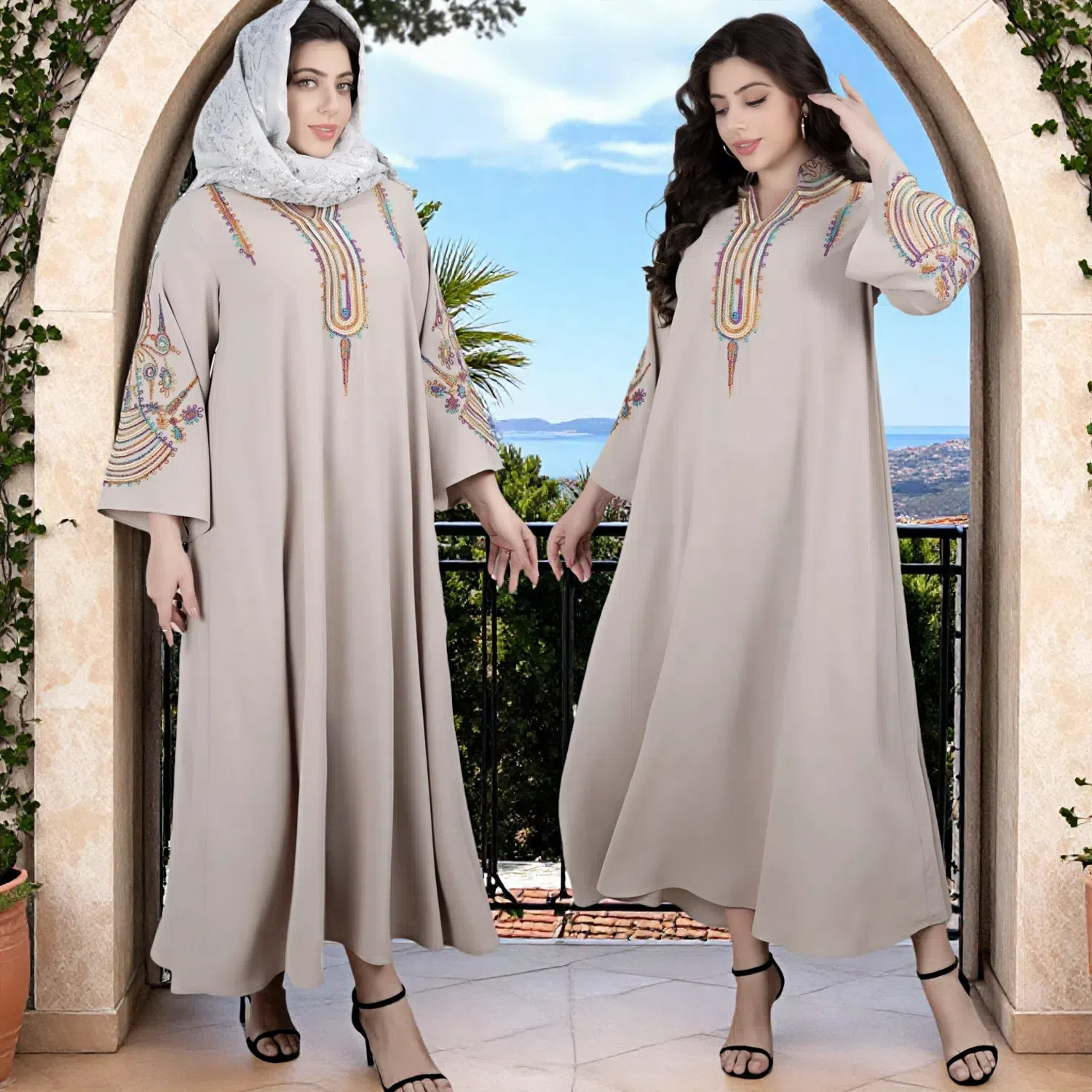 Large Size Women's Middle East New Muslim Embroidered Pullover Dress — image 1