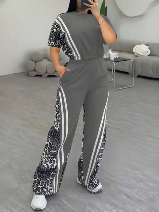 Womens Casual & Comfortable Straight Leg Pants Two Piece Set European And American Style Gray - Shop at LoveMi