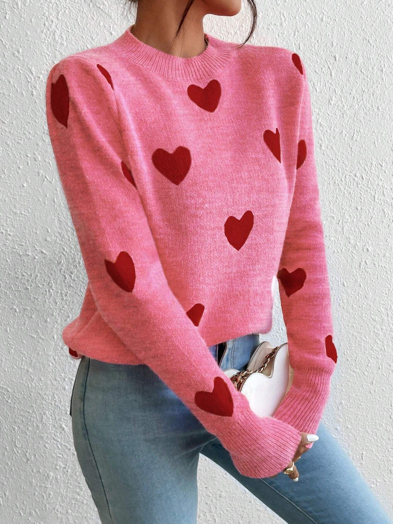 Title 2, Leisure Heart Jacquard Long Sleeve Crew Neck Pu...